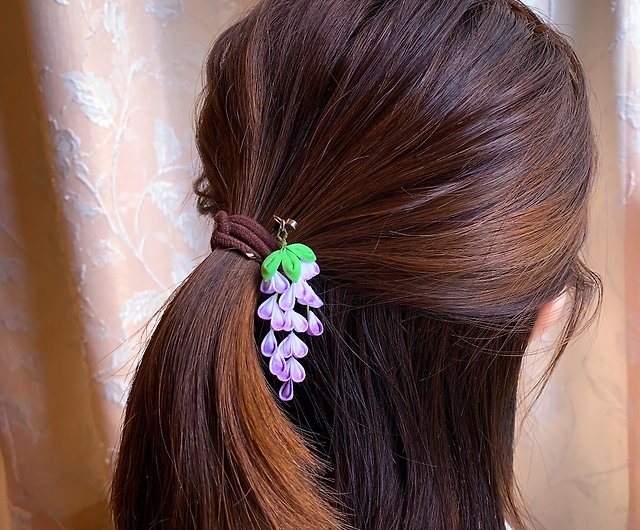 Wisteria vine の flower) Fine cloth flower hair clip / short 簪 purple  elegant つまみ fine work - Shop tsumamifatfad Hair Accessories - Pinkoi