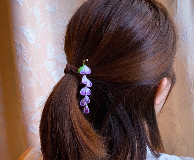 フジつるの花）上質な布花のヘアクリップ/ショート簪紫優雅つままみ