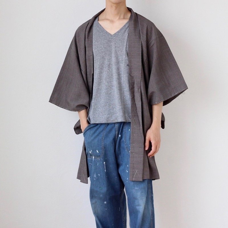 Kanji clothing, mens kimono jacket, Japanese kimono, haori men /3556 - เสื้อแจ็คเก็ต - ผ้าไหม สีเทา