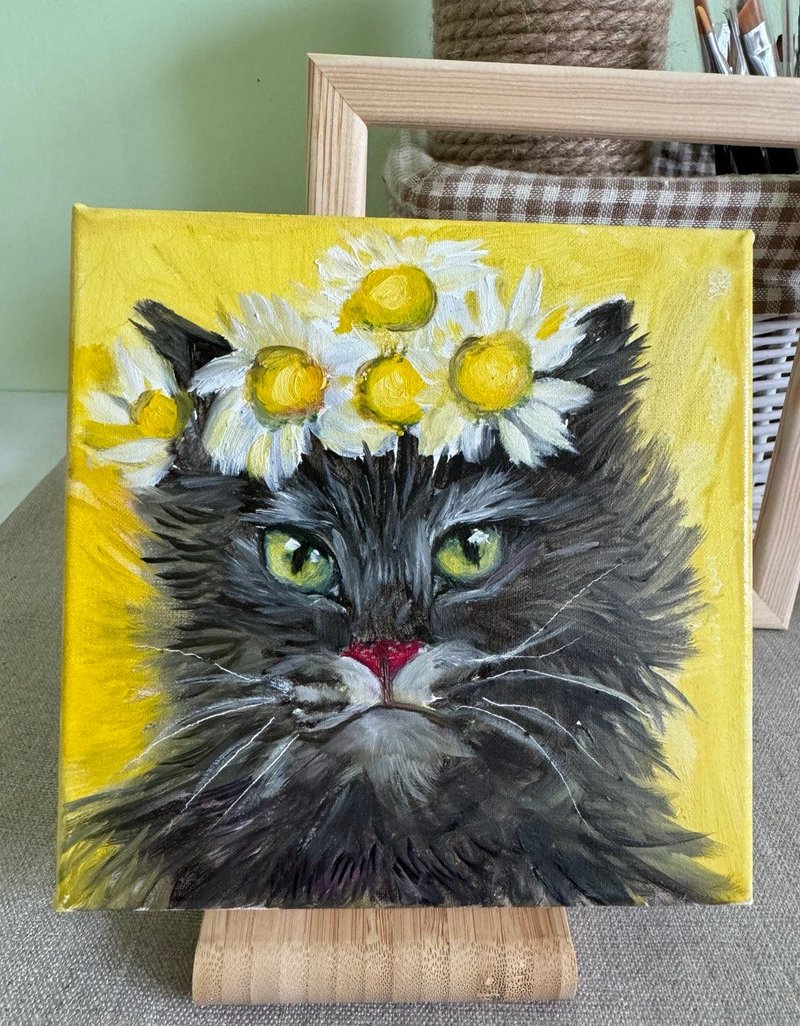 picture Cat and daisies .  Oil painting - ตกแต่งผนัง - วัสดุอื่นๆ หลากหลายสี