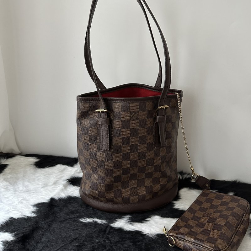 中古品 LOUIS VUITTON ルイ・ヴィトン ダミエ バケットトートバッグ - トートバッグ・ハンドバッグ - 革 ブラウン