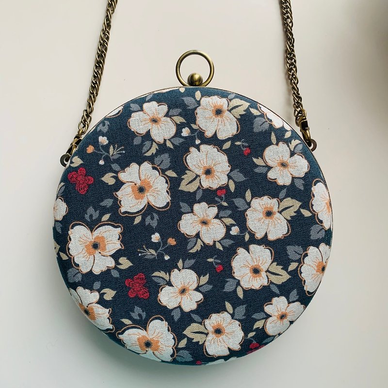 ハイビスカスの花の小さな丸いバッグ - 手で取ることができる/クロスボディ - クラッチバッグ - コットン・麻 グリーン