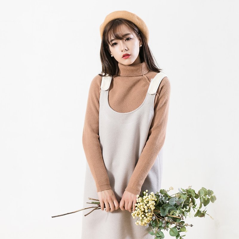 Annie Chen 2016 Winter new Korean version of a solid color thick strap dress was thin female loose suspenders skirt dress - One Piece Dresses - Cotton & Hemp White
