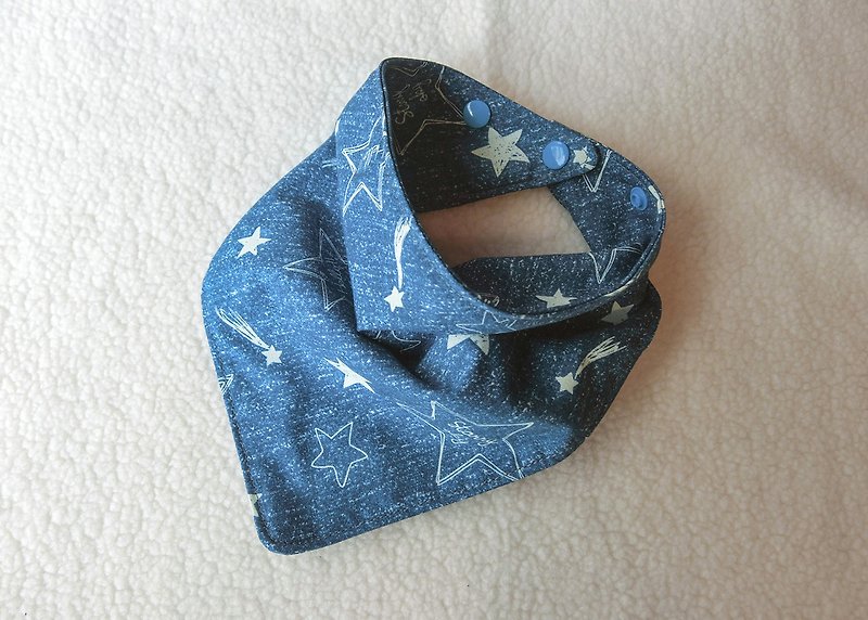 Hand Painted Starry - Triangle Mouth Towel / Scarf - Bibs - Cotton & Hemp Blue