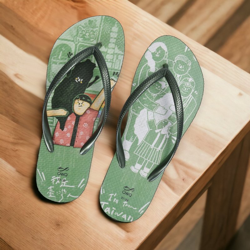 Girls' cultural and creative hand-painted style flip-flops soft non-slip flip-flops Pupu series-I am Taiwanese - Slippers - Rubber Multicolor