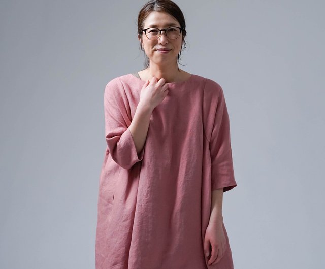 wafu【入門編】数量限定万能サイズリネンワンピース/ 浅緋色(あさあけ) a083m-asa2 wafu linen clothing -  Pinkoi 限時優惠活動