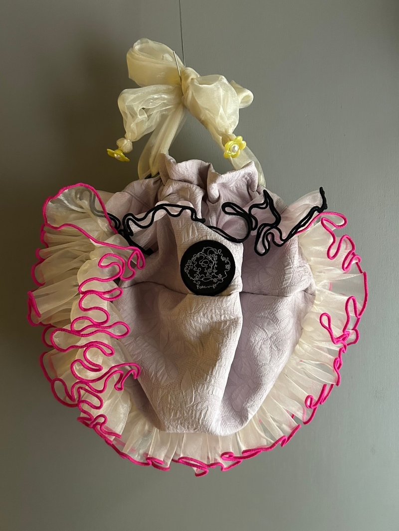 ハイカロリイオトメ  × pote コラボ frill drawstring  bag ピンク×ピンク - トートバッグ・ハンドバッグ - ポリエステル 