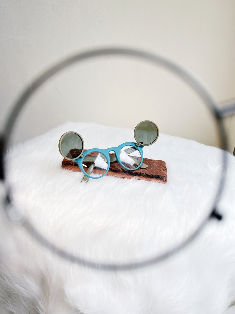灰藍撞色 塑膠雙層墨鏡框 古蕫 眼鏡額縁 サングラス/sunglasses - 眼鏡/鏡框 - 塑膠 多色