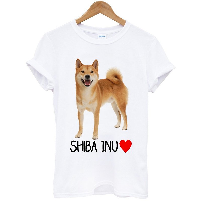 Shibe Inu Love Short Sleeve T-Shirt-White Shiba Inu Japanese Animal Dog Cat Street Wenqing - Men's T-Shirts & Tops - Cotton & Hemp White
