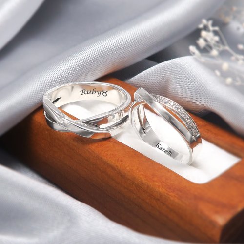 Customized Gift] The intersection of love. White steel rings for couples -  Shop miestilojewelry Couples' Rings - Pinkoi