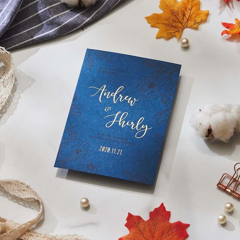 Deep Blue - Letterpress Printing and Hot Stamping Wedding Invitations (Midnight Blue) - การ์ด/โปสการ์ด - กระดาษ สีน้ำเงิน