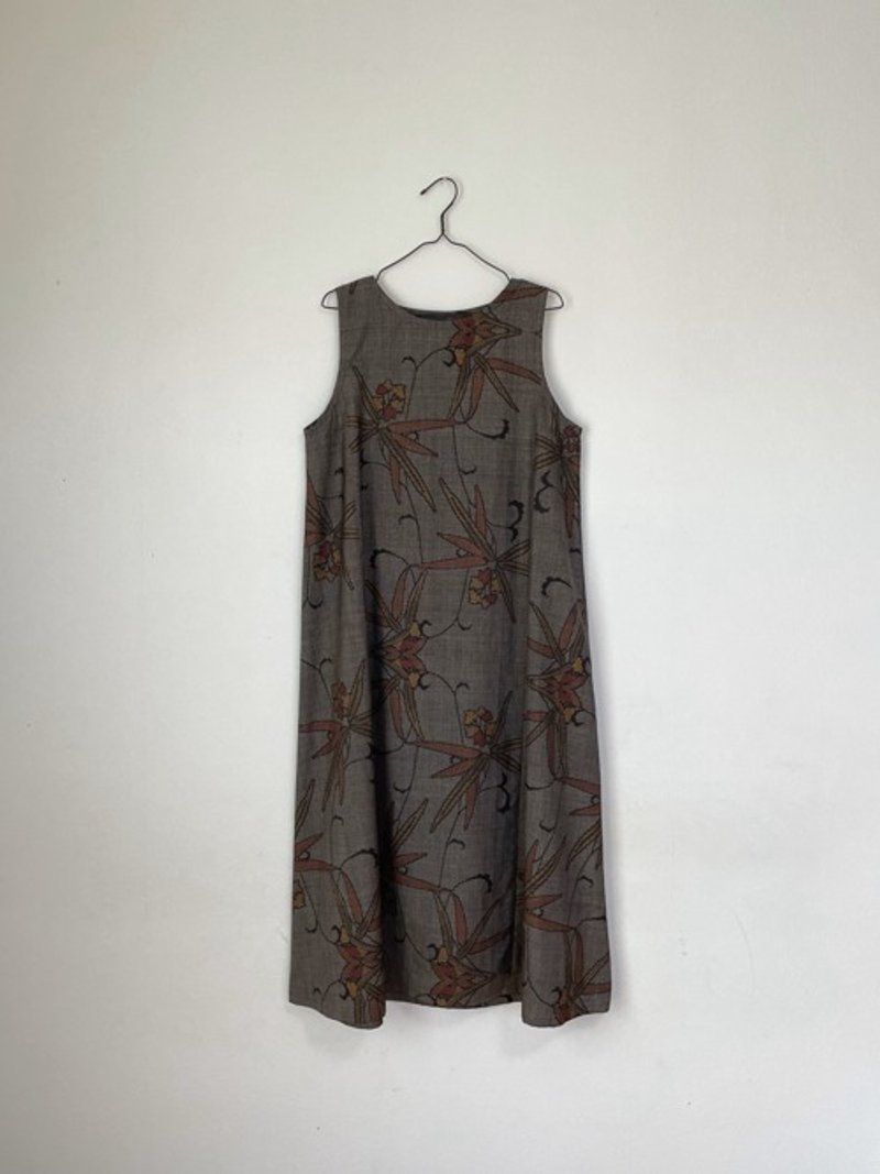 Pinkoi Proxy Purchase - *Antique kimono* Muddy Oshima Tsumugi pongee dress with bamboo gentian pattern (L size, 5 marks) - One Piece Dresses - Cotton & Hemp 