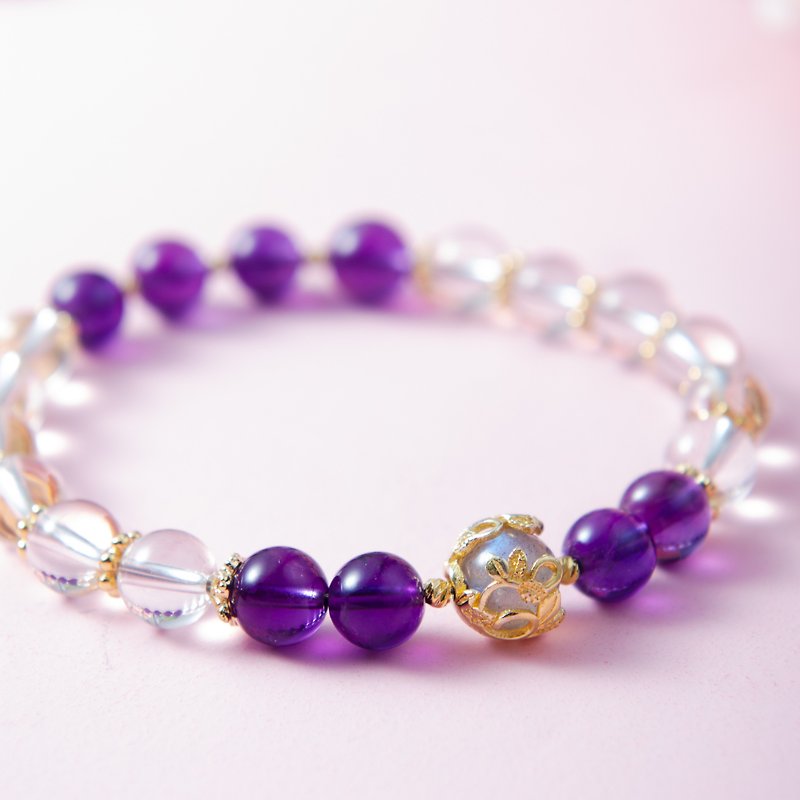 Clear Quartz, Amethyst, Labradorite 14K Gold plated Gemstone Crystal Bracelet - Bracelets - Crystal Purple