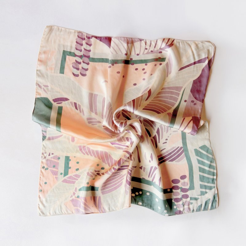 Fern Pattern 100% silk scarf - Asplenium australasicum - ผ้าพันคอ - ผ้าไหม สีม่วง