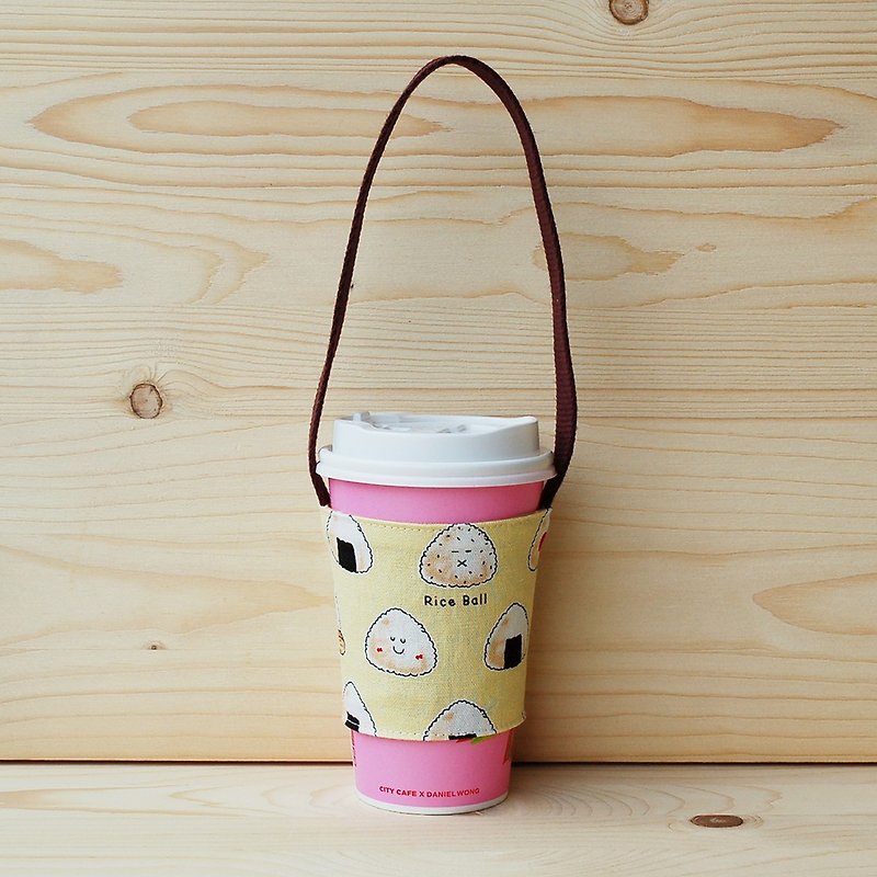 Seaweed Rice Ball Beverage Bag/Cup Holder - ถุงใส่กระติกนำ้ - ผ้าฝ้าย/ผ้าลินิน สีเหลือง