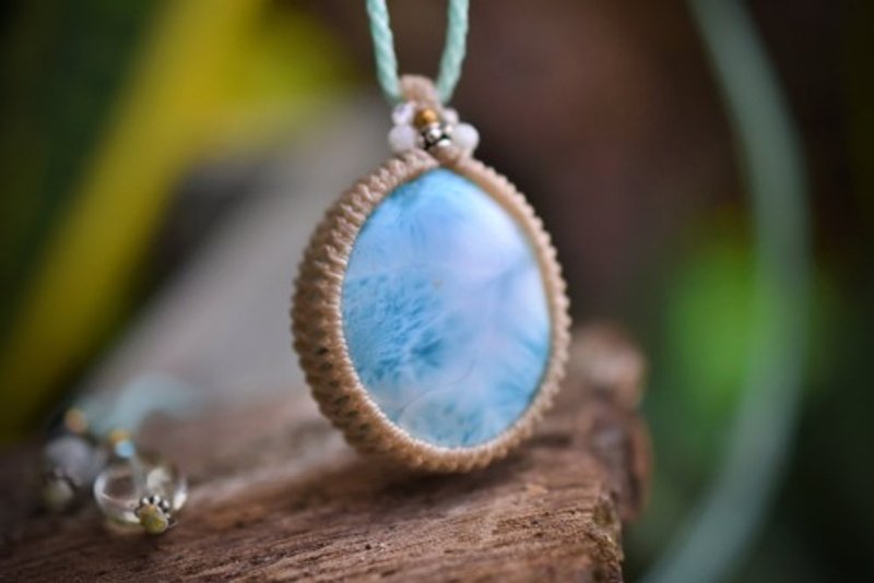 Transparent white ★ Larimar macrame necklace 1208 - สร้อยคอ - เครื่องเพชรพลอย 