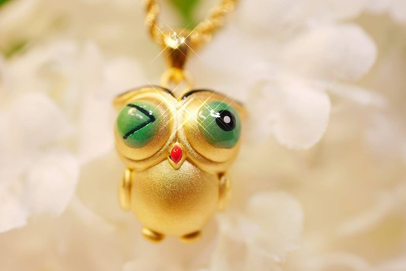 Blinking Owl-(Hard Gold Pendant) - สร้อยคอ - ทอง 24 เค สีเขียว