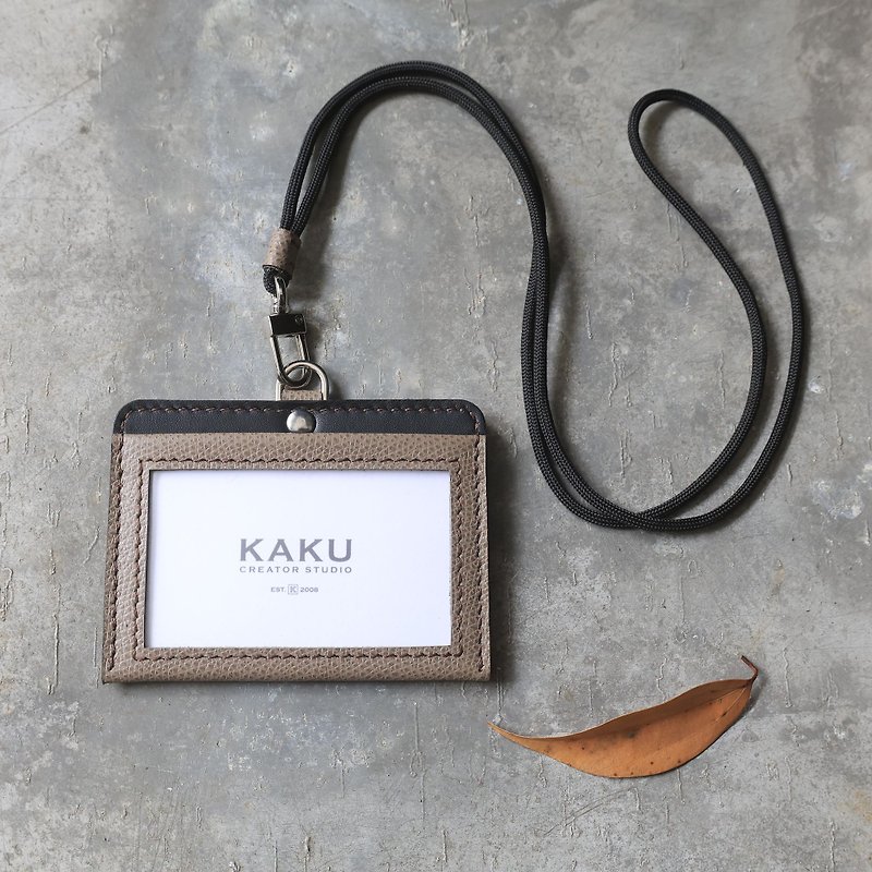 ID holder Yoyou card holder oatmeal palm print/black - ID & Badge Holders - Genuine Leather Khaki
