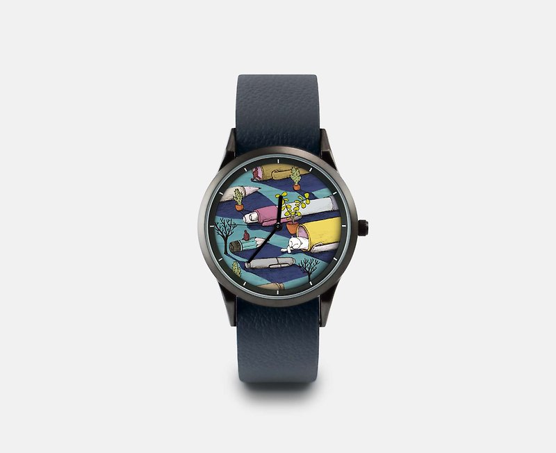 【Illustration Watch】-Traveling cat in the afternoon - Women's Watches - Other Metals Blue
