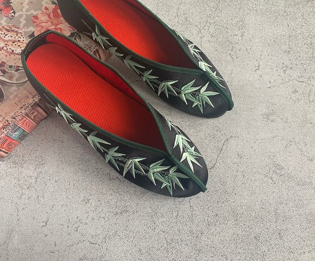 刺繍・バレエシューズブラック・チャイナシューズ