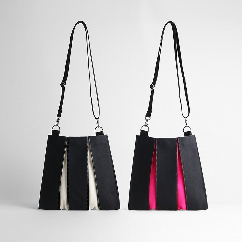 KOSHO ougi Canvas Crossbody Bag Made in Japan Shoulder bag with snap fastener - Messenger Bags & Sling Bags - Cotton & Hemp Black