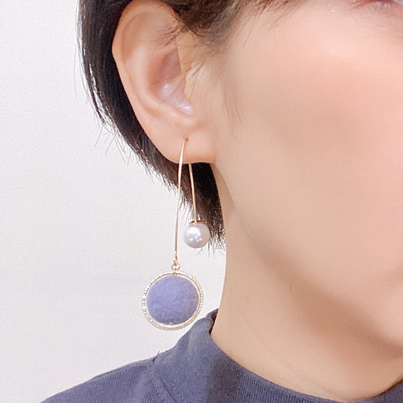 Personalized I style ear hook style linen gray (single) - ต่างหู - ขนแกะ สีเทา