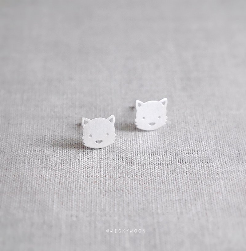 Cat Silver Earrings,925 Sterling Silver - 耳環/耳夾/耳骨夾 - 純銀 銀色