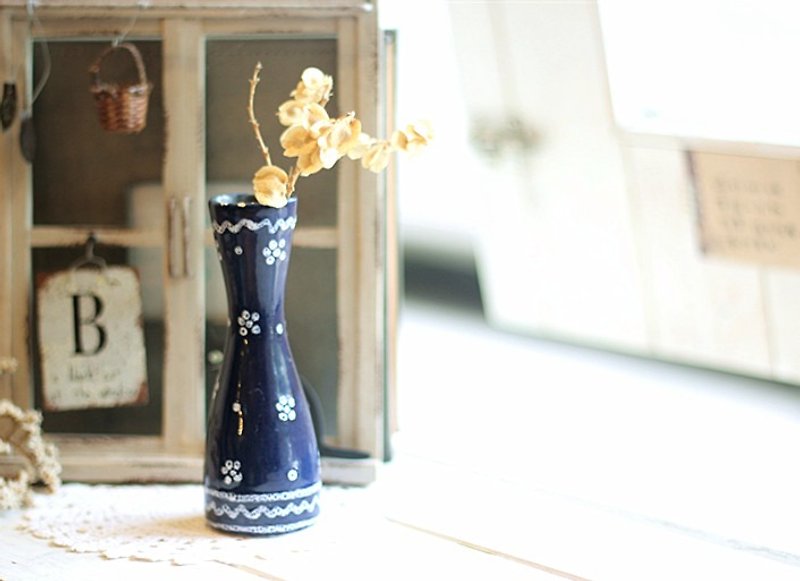 【好日戀物】荷蘭Vintage手捏陶瓷花器/擺設/花瓶/拍照道具 - 花瓶/陶器 - 陶 藍色