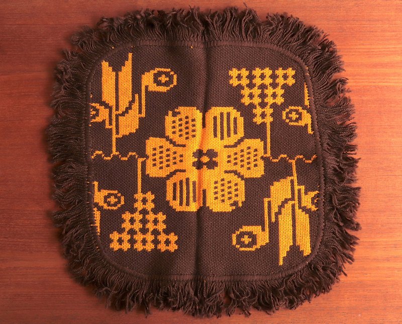 Finland Täkänä orange-brown mosaic wool line double-sided cloth cushion - ของวางตกแต่ง - ขนแกะ สีส้ม