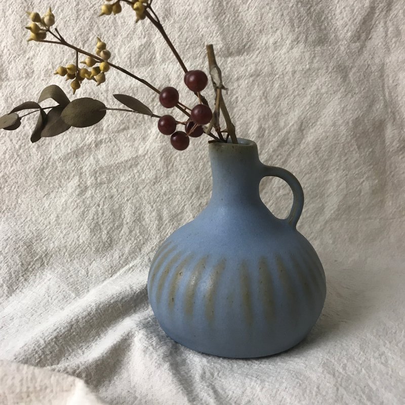【 小丸花器 】  古藍綠    一輪插   花插 花器 花瓶 - 花瓶/花器 - 陶 藍色
