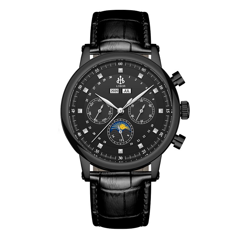 HERITAGE DURHAM BLACK 42MM Mechanical Watch Leather Strap - นาฬิกาผู้ชาย - วัสดุกันนำ้ สีดำ