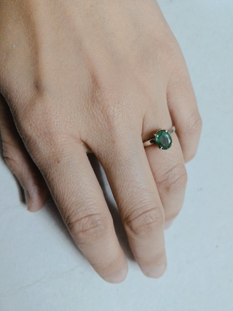 祖母綠 爪鑲 戒指 尼泊爾製 925純銀 - 戒指 - 寶石 綠色