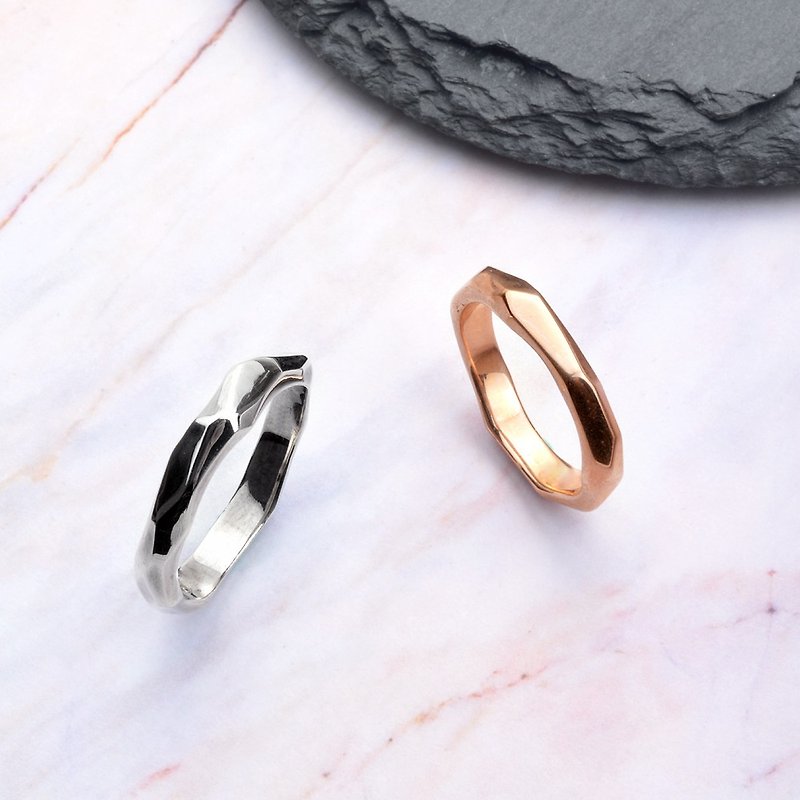 +Sturdy as a rock+ Minimalist, low-key, elegant, plain Silver, irregular rock design, pair of rings, 925 sterling silver ornaments - Couples' Rings - Sterling Silver Silver
