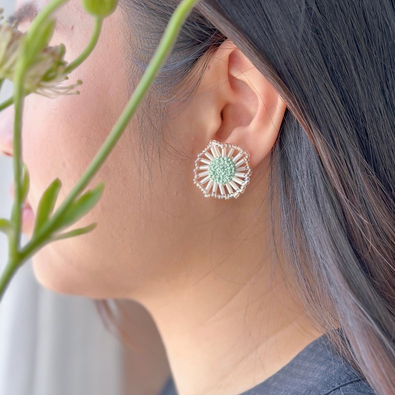 Dandelion embroidered earrings - Knitting, Embroidery, Felted Wool & Sewing - Thread Green