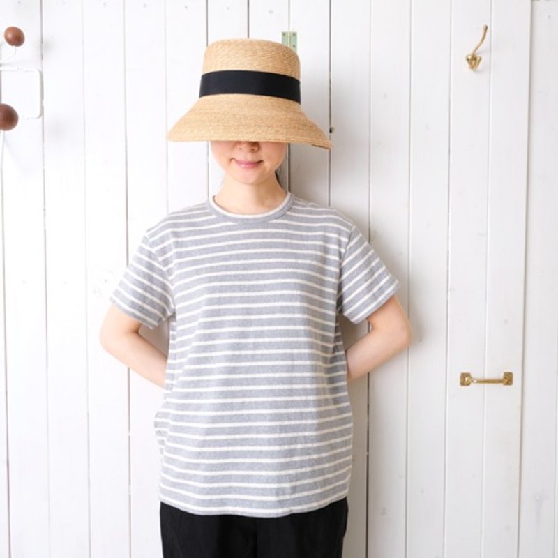 Short sleeve striped light gray x ecru - Women's T-Shirts - Cotton & Hemp 