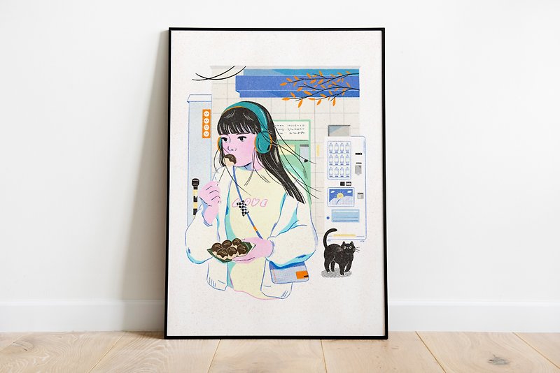 たこ焼きを食べる女の子｜A4スモールポスター｜ - ポスター・絵 - 紙 ホワイト