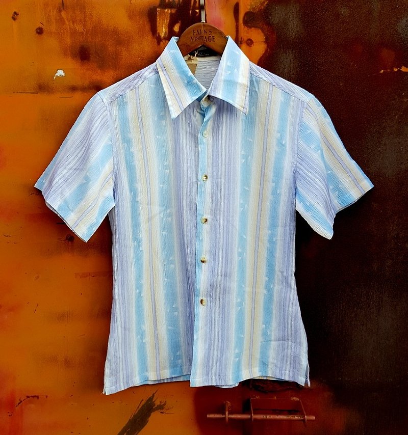 Small turtle Ge Ge - feather stripes fold ancient shirt - Men's Shirts - Polyester 