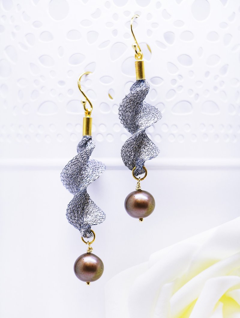 Edith & Jaz • Freshwater Pearl Twist Earrings – Silver Blue Color - Earrings & Clip-ons - Other Metals Silver