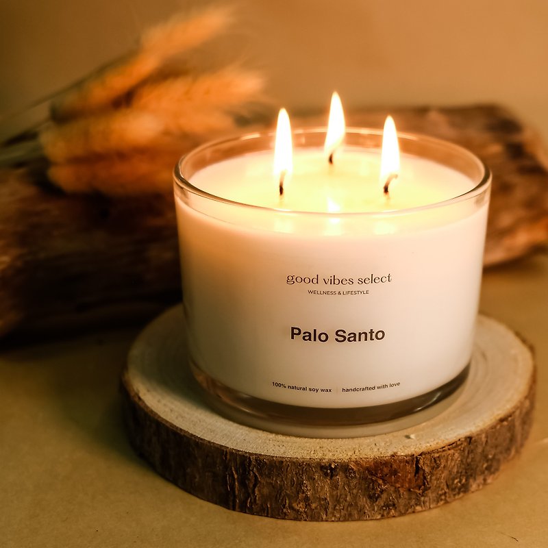 PALO SANTO Peruvian Sacred Wood Candle (Cotton Wick) | Optional Aroma Christmas Gift Box - Candles & Candle Holders - Wax White