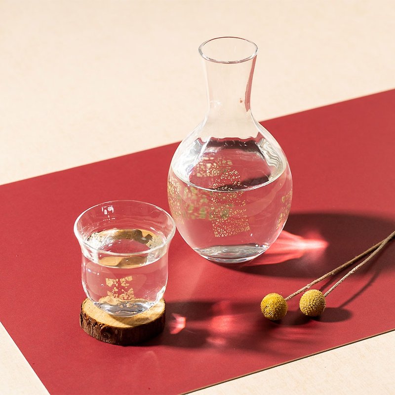 Japan Tsugaru Tori gold leaf sake cup pot / transparent - แก้วไวน์ - แก้ว สีใส