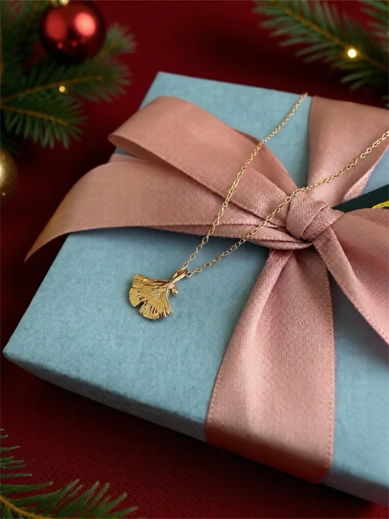 【Exquisite Gift Box】Rose Gold Ginkgo Leaf Necklace #925 Sterling Silver - สร้อยคอ - โลหะ สึชมพู
