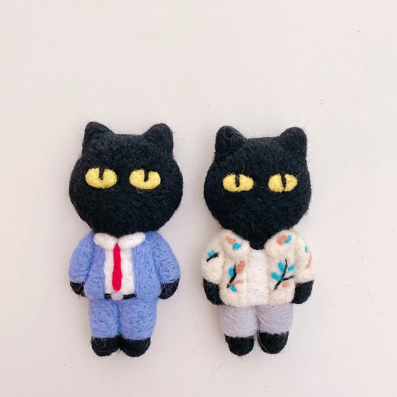 Wool felt-handsome black cat series/suit black cat/patina black cat/key ring/pin - ที่ห้อยกุญแจ - ขนแกะ 