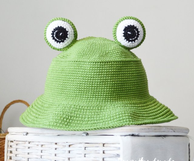 Crochet cute frog bucket women men Custom green knitted funny