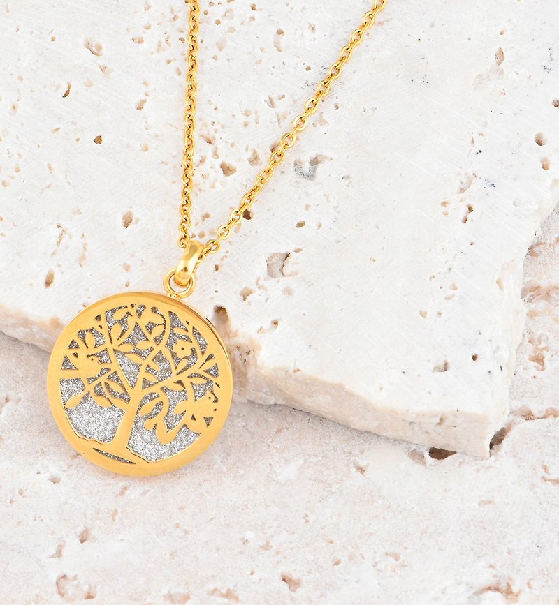 Stainless steel | Blinking Tree of Life Round Pendant Necklace - สร้อยคอ - สแตนเลส 