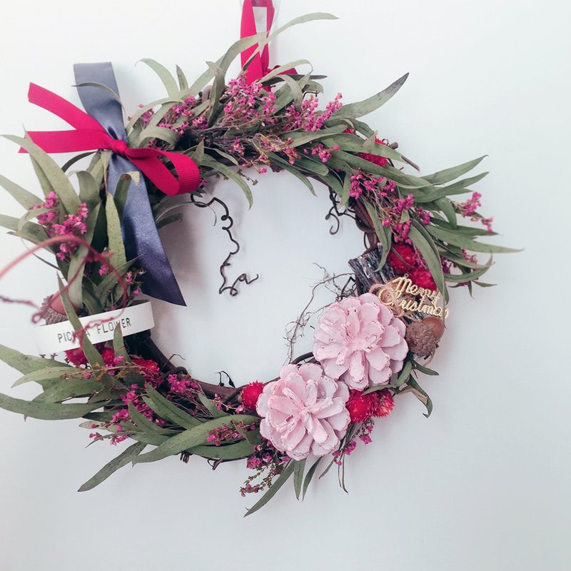 野莓草地 乾燥花圈 居家花圈 開幕花圈 生日禮物 聖誕花圈 - 擺飾/家飾品 - 植物．花 粉紅色