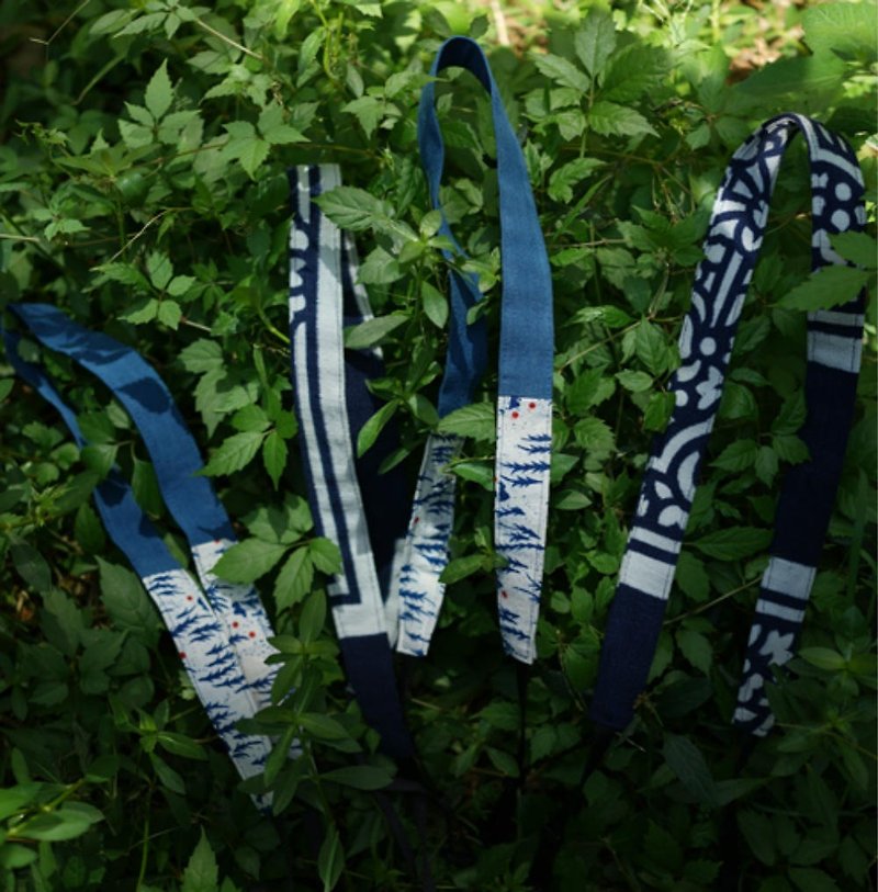 Blue dyed printed patchwork blue clip valerian cloth hand-woven camera belt featured camera strap lanyard sling - Lanyards & Straps - Cotton & Hemp Blue