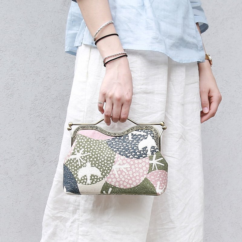 Retro handbag shoulder bag - กระเป๋าแมสเซนเจอร์ - ผ้าฝ้าย/ผ้าลินิน สีกากี