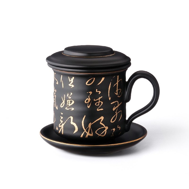 Pottery Workshop│Golden Calligraphy Concentric Cup - Teapots & Teacups - Pottery Black