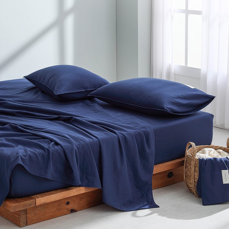 和織輕捻紗薄被床包組/青瑠 - 寢具/床包 - 棉．麻 藍色