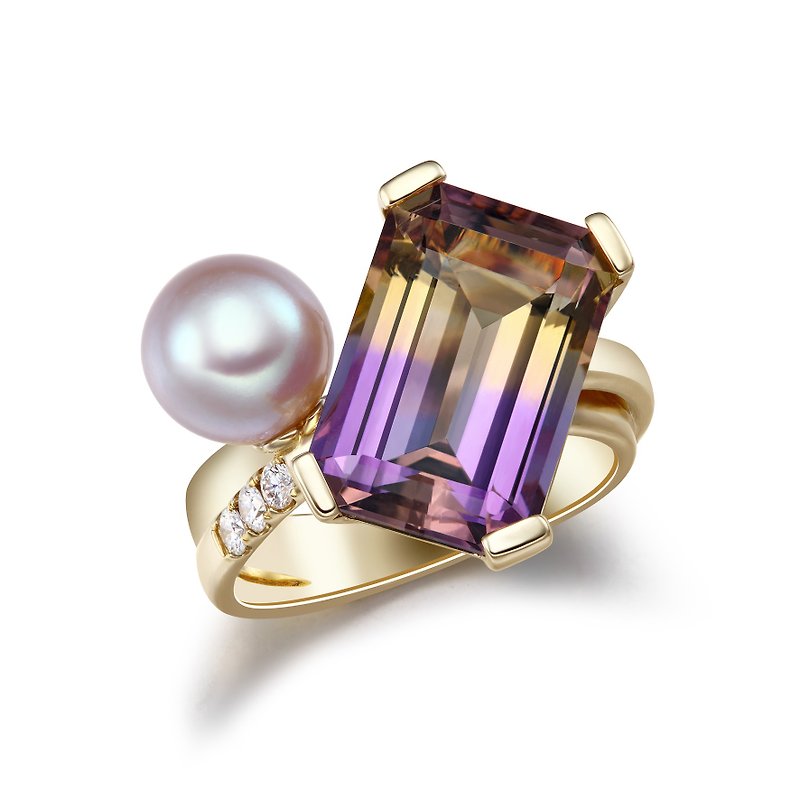 18K Gold Ring Ametrine Diamond Pearl | Symphony - General Rings - Precious Metals Gold